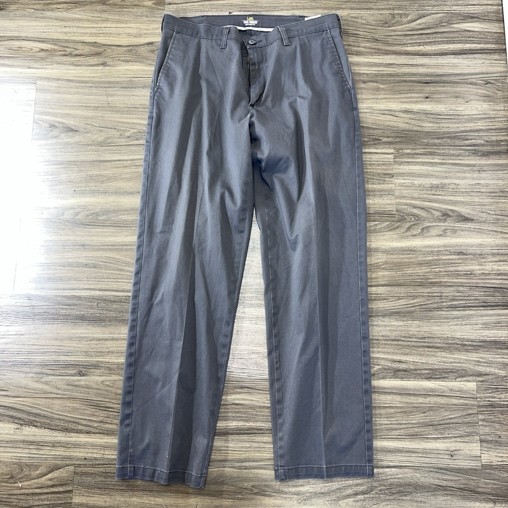 Lee Pants Mens 34x34 Gray Total Freedom Relaxed Fit Chino Stretch Casual